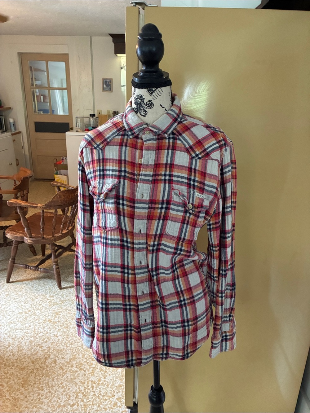 Lucky Brand Red White and Blue Plaid Button-Down Shirt